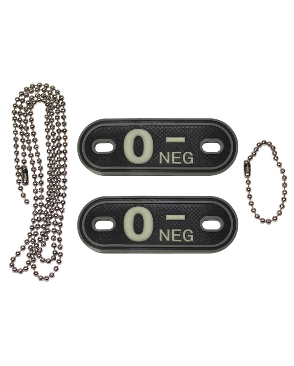 Blood Group Markers, with chains, phosphorescent, "O NEG", 3D