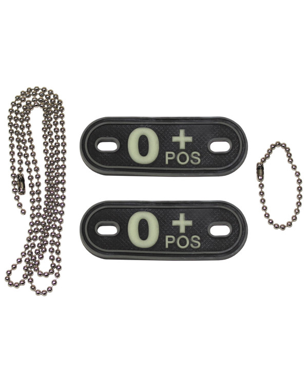 Blood Group Markers, with chains, phosphorescent, "O POS", 3D
