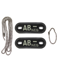 Blood Group Markers, with chains, phosphorescent, "AB NEG", 3 D