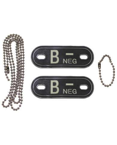 Blood Group Markers, with chains, phosphorescent, "B NEG", 3D