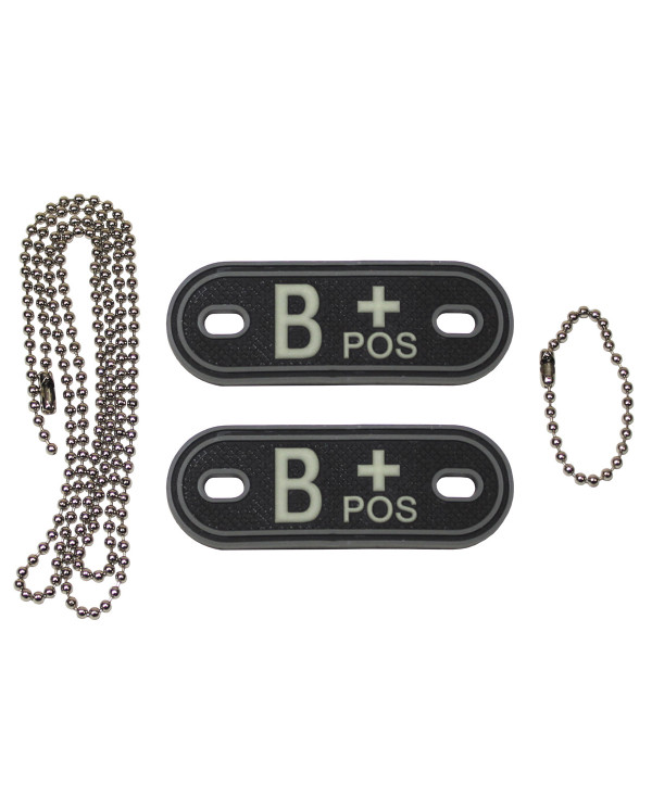 Blood Group Markers, with chains, phosphorescent, "B POS", 3D