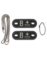 Blood Group Markers, with chains, phosphorescent, "B POS", 3D