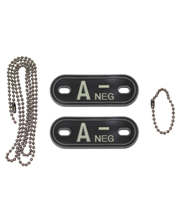 Blood Group Markers, with chains, phosphorescent, "A NEG", 3D