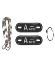 Blood Group Markers, with chains, phosphorescent, "A NEG", 3D