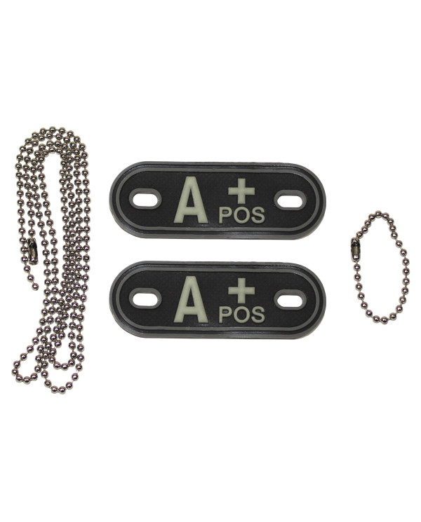 Blood Group Markers, with chains, phosphorescent, "A POS", 3D