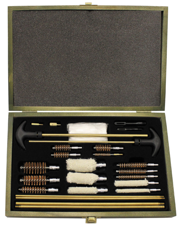 Cleaning Kit, for gun/pistol, multi calibre, wooden box