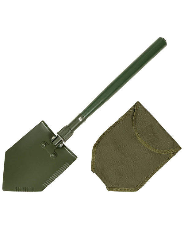 Folding Spade, wooden shaft, 2-part, OD green
