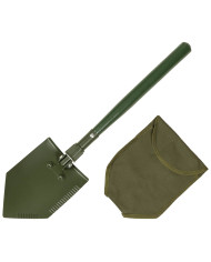Folding Spade, wooden shaft, 2-part, OD green