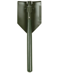 Folding Spade, wooden shaft, 2-part, OD green