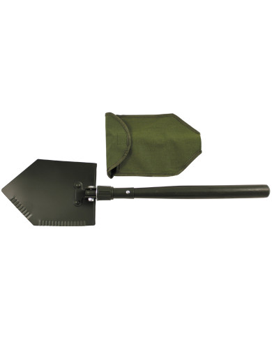 Folding Spade, wooden shaft, 2-part, OD green