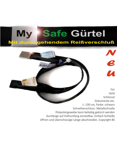 Web Belt, with inner compartment, black, ca. 4 cm