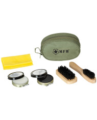 Shoe Polish Set, OD green, 2 brushes, 2 shoe polish cans
