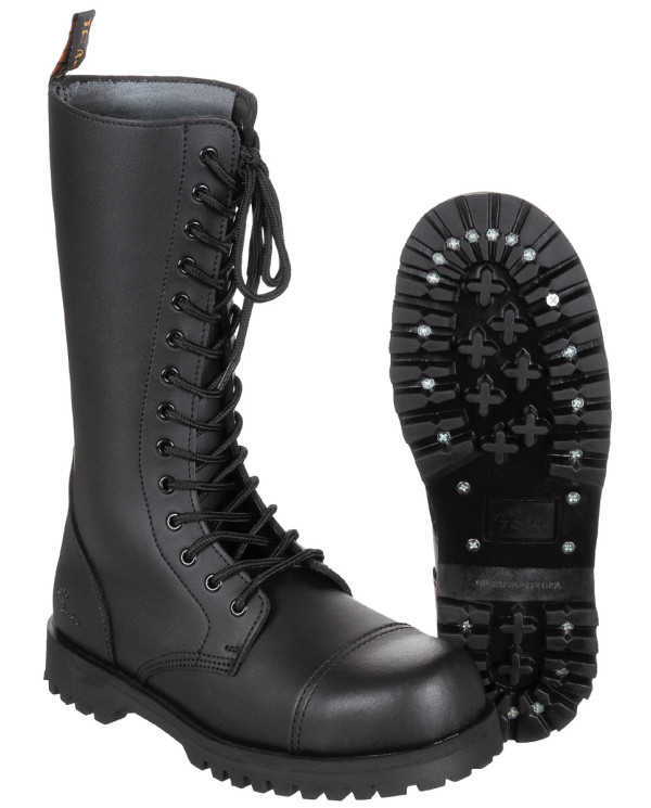 Boots, 14-hole, "Pure Trash", black, steel cap, screws