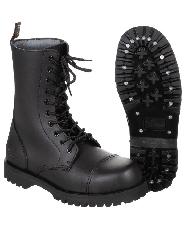 Boots, 10-hole, "Pure Trash", black, steel cap, screws