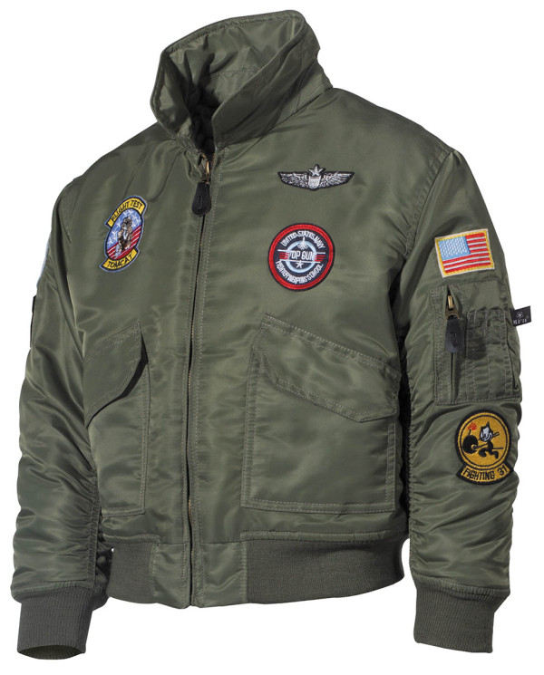US Kids Pilot Jacket, CWU, OD green, with patches