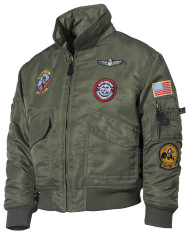 US Kids Pilot Jacket, CWU, OD green, with patches