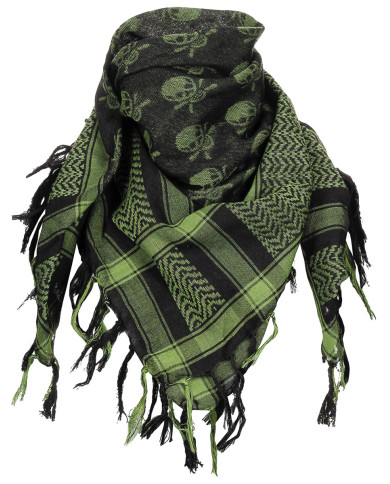 Scarf, "Shemagh",  OD green-black, with skull