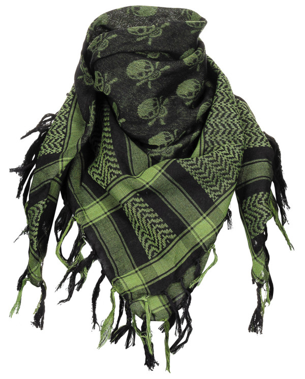 Scarf, "Shemagh",  OD green-black, with skull