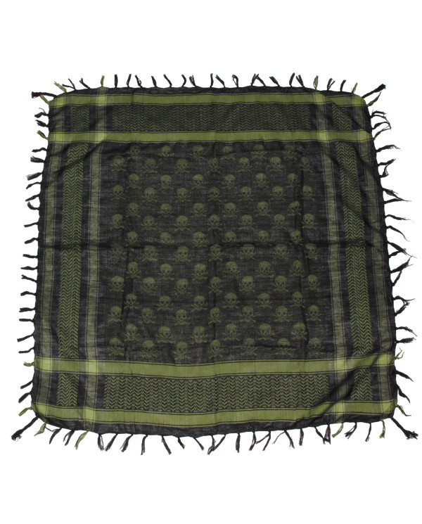 Scarf, "Shemagh",  OD green-black, with skull