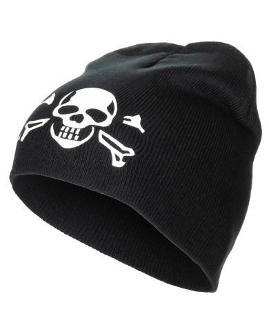 Knitted Hat, "Beanie", black, "Skull", fine knit