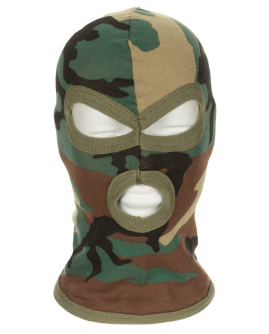Balaclava, 3 hole, thin, woodland, 100 % Cotton