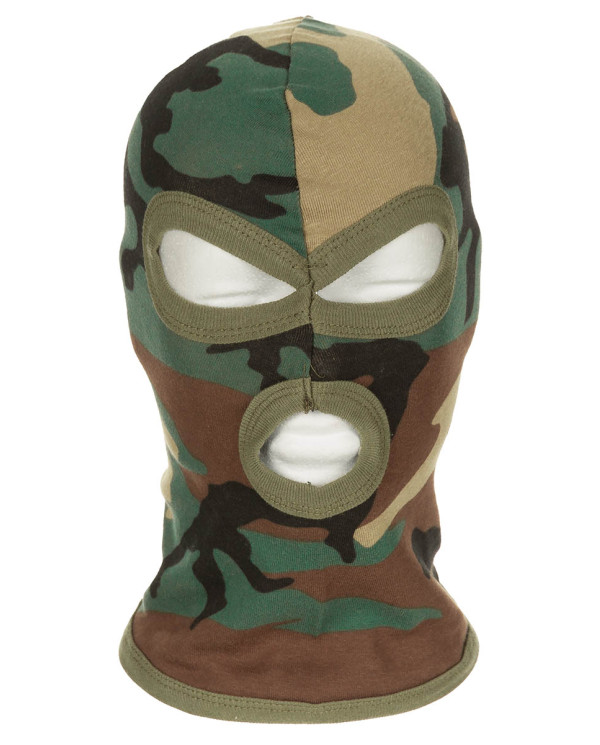 Balaclava, 3 hole, thin, woodland, 100 % Cotton