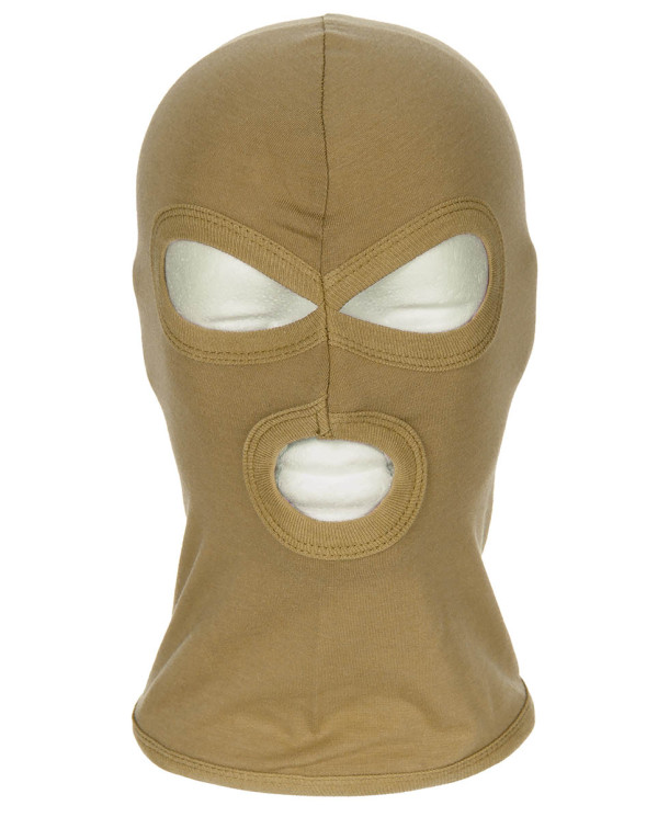 Balaclava, 3 hole, thin, coyote tan, 100 % Cotton