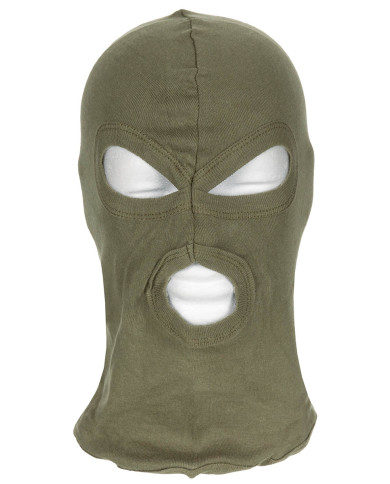 Balaclava, 3 hole, thin, OD green, 100 % Cotton