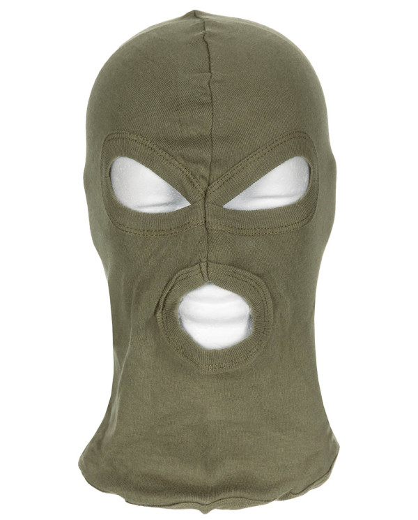 Balaclava, 3 hole, thin, OD green, 100 % Cotton