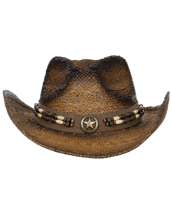 Straw Hat,"Tennessee", with hat band, brown-black