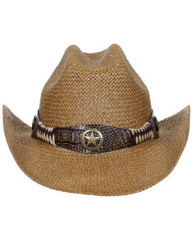 Straw Hat, "Georgia", with hat band, brown