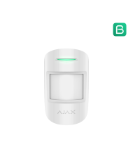 Balts kustību sensors ar modernu dizainu, paredzēts drošības sistēmām un iekštelpu uzraudzībai.