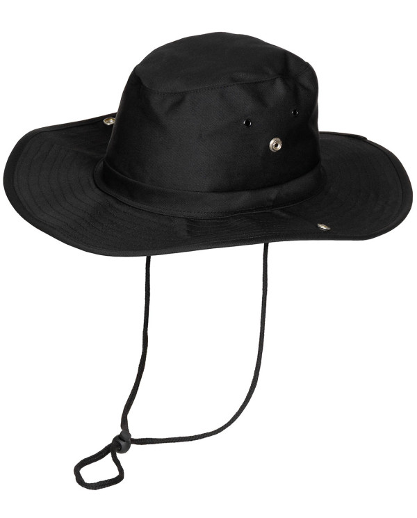 Bush Hat, black, chin strap, foldable brim