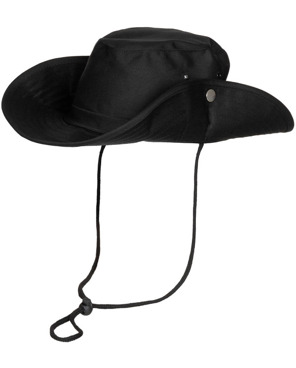 Bush Hat, black, chin strap, foldable brim