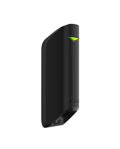 Melns kustību sensors ar elegantu dizainu, paredzēts iekštelpu uzraudzībai un drošībai.