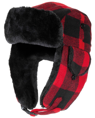 Fur Hat, lumberjack, with fur,  red-black
