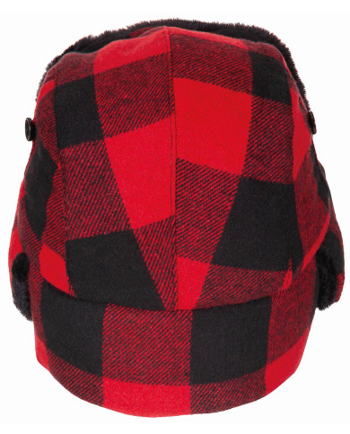 Fur Hat, lumberjack, with fur,  red-black
