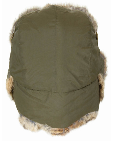 Fur Hat, OD green, brown real fur, quilted lining