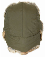 Fur Hat, OD green, brown real fur, quilted lining