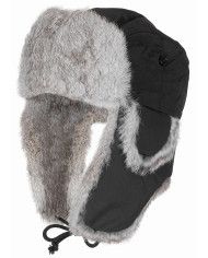 Fur Hat, black, grey real fur, quilted lining