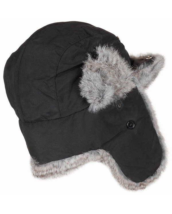 Fur Hat, black, grey real fur, quilted lining