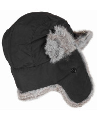 Fur Hat, black, grey real fur, quilted lining
