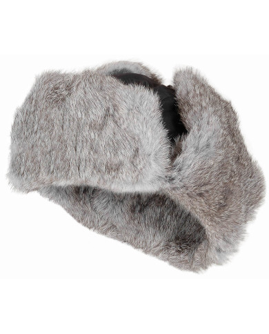 Fur Hat, black, grey real fur, quilted lining
