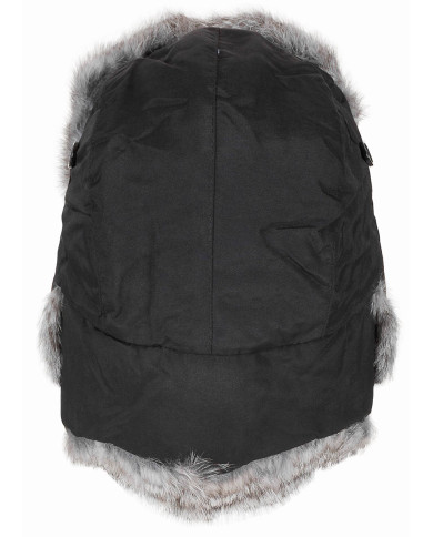 Fur Hat, black, grey real fur, quilted lining