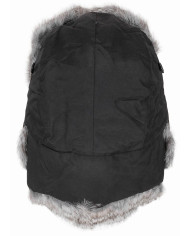 Fur Hat, black, grey real fur, quilted lining