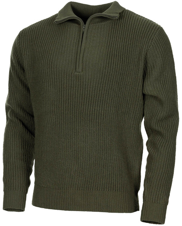 Pullover, "Troyer", OD green, with zip