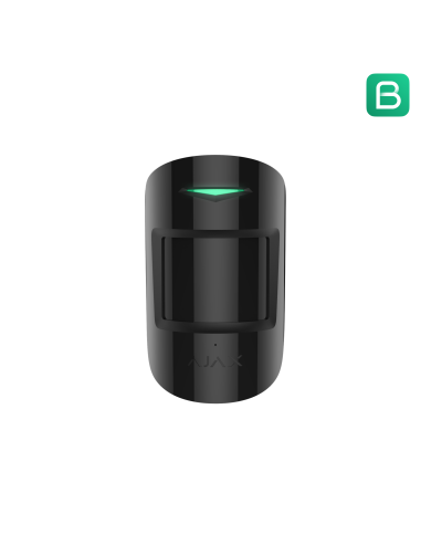 Melns kustību sensors ar modernu dizainu, paredzēts drošības sistēmām un mājas automatizācijai.