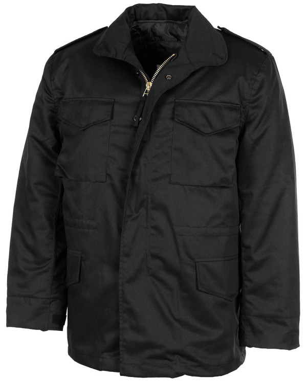 US Field Jacket M65, black, with detach. quilted lining